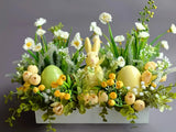 Ceramic Eggs Bunny Easter Centerpiece, Easter Arrangement, Easter Table Decor Ranunculus