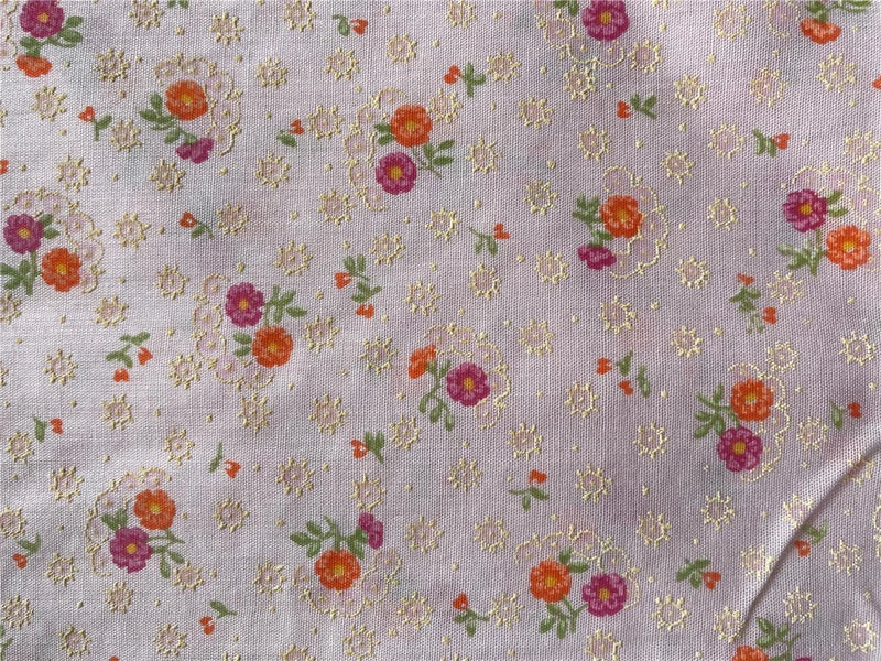 Vintage Swiss flocked floral fabric 45" wide 2 yards pink orange white textured Flowering Plants
