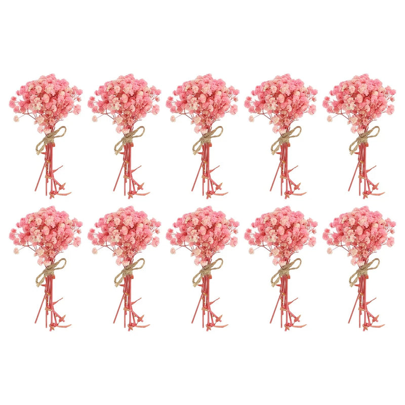 Set of 10 mini pink dried flower bouquets with twine stems