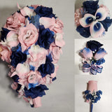 Pink Navy Blue Rose Calla Lily Bridal Wedding Bouquet Accessories Bouquet