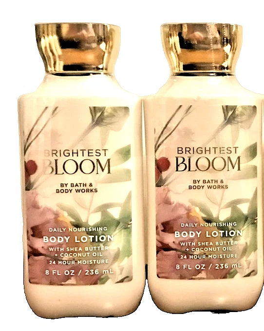 Brightest Bloom body lotion bottles, 8 fl oz, soft floral scent, 2-pack