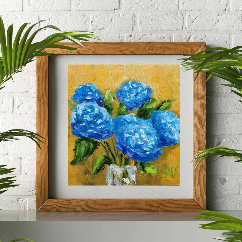 Original Oil Painting Blue Hydrangeas in Vase Impasto gift for her hand painted Hydrangea