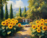 Garden with blooming sunflowers oil painting 8x10 Print Sunflower