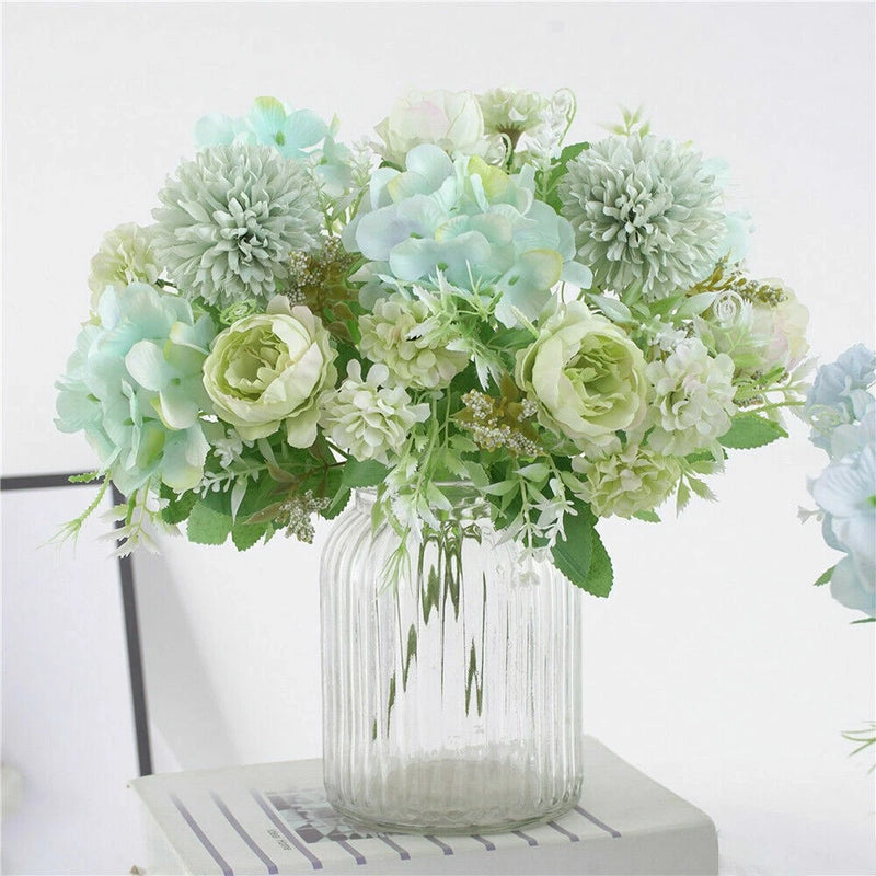 Artificial Silk Peony Flowers Bunch Bouquet Home Wedding Party Holiday Decor Green Plant