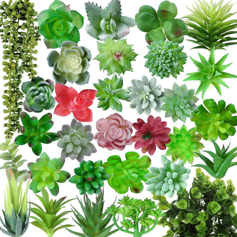 32 Pcs Artificial Succulent Plants Mini Fake Succulents Faux Realistic Unpott... Green Plant