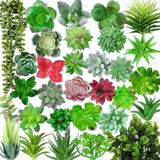 32 Pcs Artificial Succulent Plants Mini Fake Succulents Faux Realistic Unpott... Green Plant