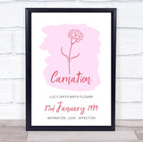 Pink Carnation January Flower Birthday Month Meaning Personalised Gift Print Carnation