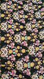 Rayon Challis Fabric By Yard Pink Yellow Asian Inspired Flower Black Background Flowering Plants