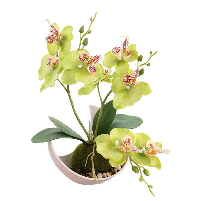 Realistic Artificial Orchid Potted Plant 27cm for Home and Wedding Centerpieces Green Plant