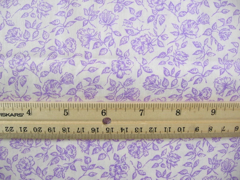 Floral Print Fabric- Lavender on White- 44" Wide - BTY Flowering Plants