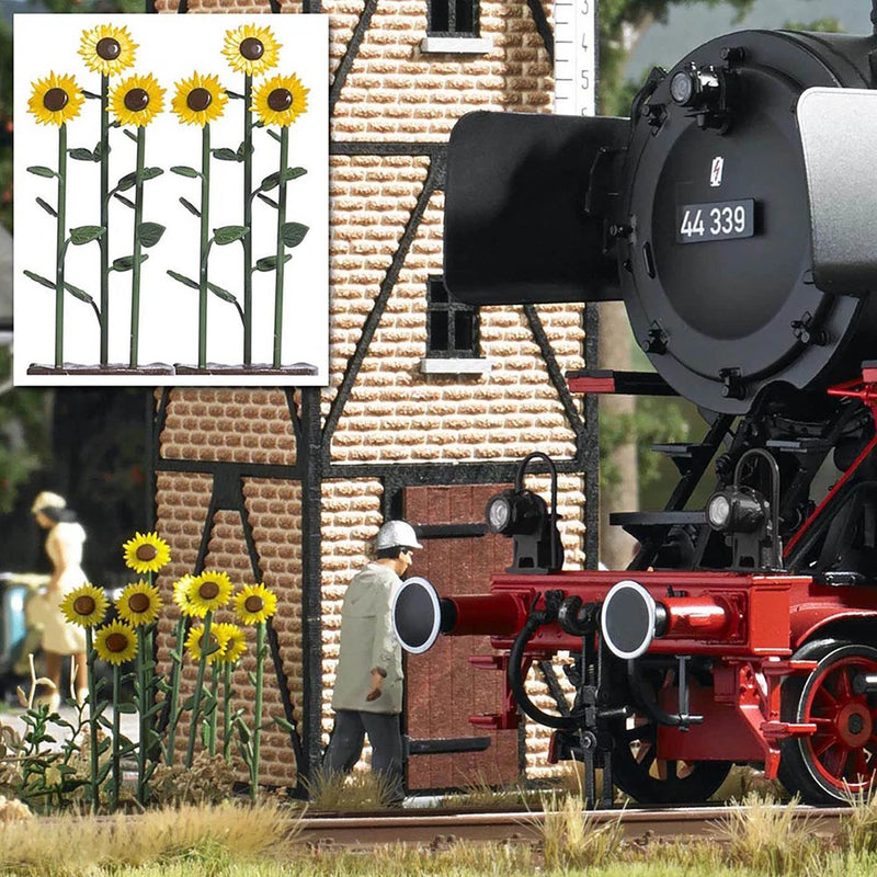 O scale sunflower scenery kit with tall green stems and yellow daisy-like blooms