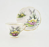 Vintage Rosina Water Lily Teacup & Saucer July Flower of the Month Pink Yellow Lily