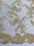 Beige corded Floral lace with sequin Fabric Sold By Yard 52" Wide Elena Flowering Plants
