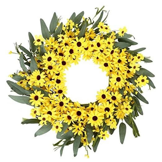 Yellow Spring Wreath 22 Inch Summer Wreath with Sunflower and Daisy Flower Sunflower