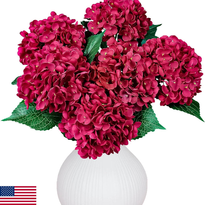 6PCS Premium Red Silk Hydrangea Artificial Flowers Bouquet Wedding Home Decor Hydrangea