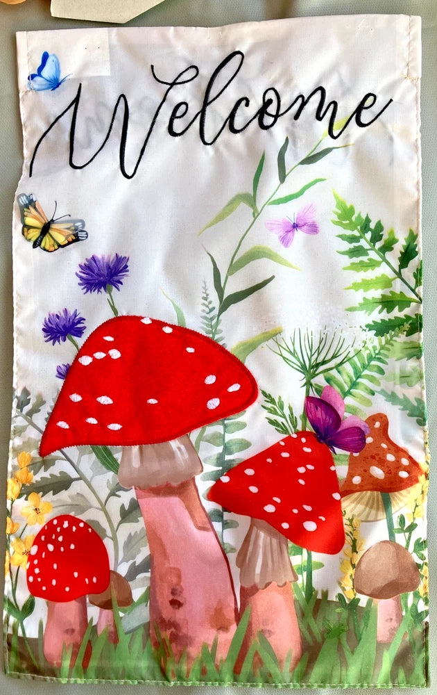 Garden Flag Welcome Mushroom 11.5 X 18 Vibrant Colors  100% Polyester Garden Plants