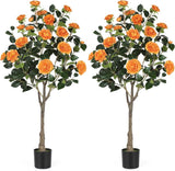 Artificial Camellia Tree w/Blooming Flowers Faux Plants Office Door Decor 2 Pack Bouquet