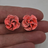 Vintage Bright Pink Enamel Flower Power Clip On 1960s Carnation Earrings Neon Carnation