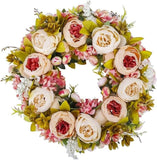 BOMAROLAN Artificial Peony Flower Wreath 19Inch Vintage Blooming Silk Peonies Peony