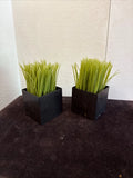 6 1/2 x 3 1/2 Artificial Green Grass Plants Black Metal Cube Planter Green Plant