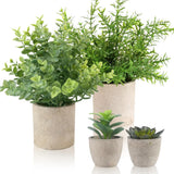Small Fake Plants Artificial Eucalyptus Rosemary Succulents Pulp Pot Decor 4 PC Green Plant