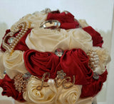 NEW Bridal Red & Ivory Satin Floral Wedding Bouquet Bouquet