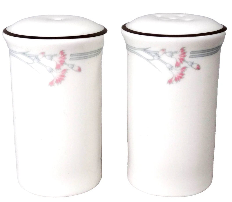 Ceramic salt and pepper shakers set with pink floral pattern