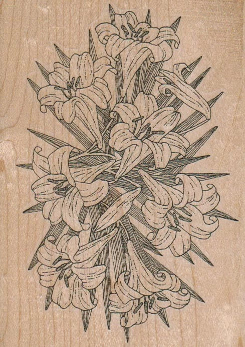 Lily flower rubber stamp with detailed floral line art design