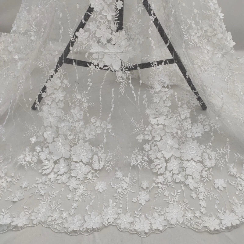 3D Flower Lace Embroidery Fabric Floral DIY Mesh Bridal Wedding Dress Cloth Sew Flowering Plants