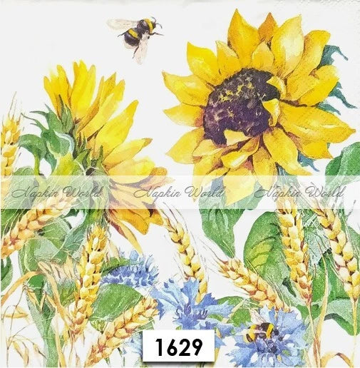 (1629) TWO Paper LUNCHEON Decoupage Art Craft Napkins - SUNFLOWERS WHEAT FLOWERS Sunflower
