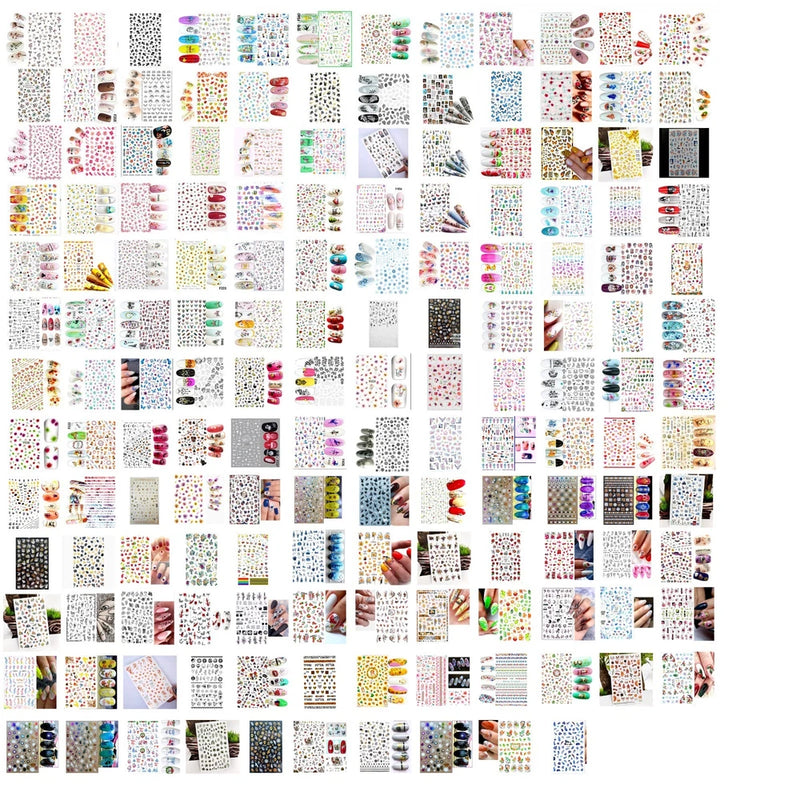 Self-adhesive nail stickers sheet with colorful flower and butterfly designs