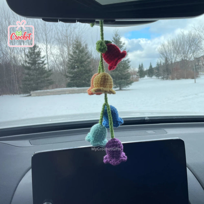 HANDMADE Rainbow Lily of the Valley | Car Hanging Crochet | Flower Car Accessory Lily