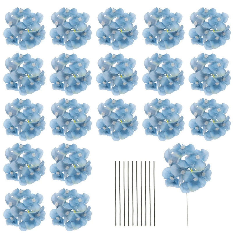 20 Sets Artificial Hydrangea Flower Heads with Stems for Bouquet,Blue Hydrangea