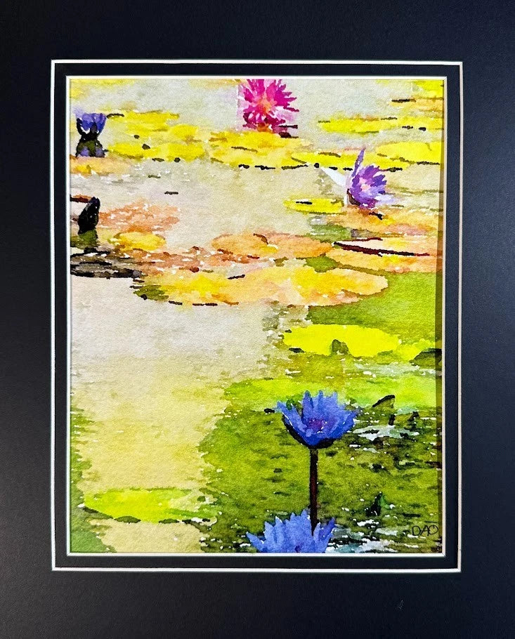 Water Lilies Digital Watercolor Original Photograph 8 X 10 Mat 11 X 14 Signed Lily
