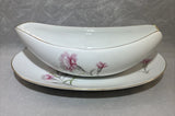 Royal Court Fine China Pink Carnation Gravy Boat w/ Under Plate Gold Trim Japan Carnation