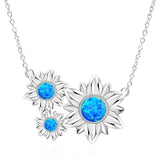 Hawaii Blue Fire Opal Sun Flower Necklace Pendant  Silver Filled For Women Girls Sunflower