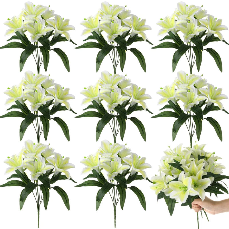8pcs Artificial Lily Bouquets Easter Faux Tiger Lilies Fake Spring Flowers wi... Bouquet