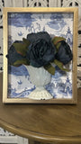3D Navy Blue Peony Floral Wall Decor Ð Chinoiserie Toile Print - Framed Florals Peony