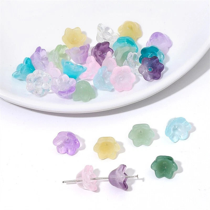 200x Mixed Glass Lily of The Valley Flower Spacer Beads End Caps Jewelry Making Lily