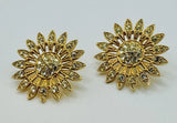 Modern Pierced Earrings Flower Sunflower Gold Tone 46 Clear Round Stones Each Sunflower