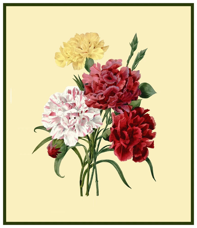 Redoute's Bouquet of Carnation Flowers Counted Cross Stitch Pattern Carnation