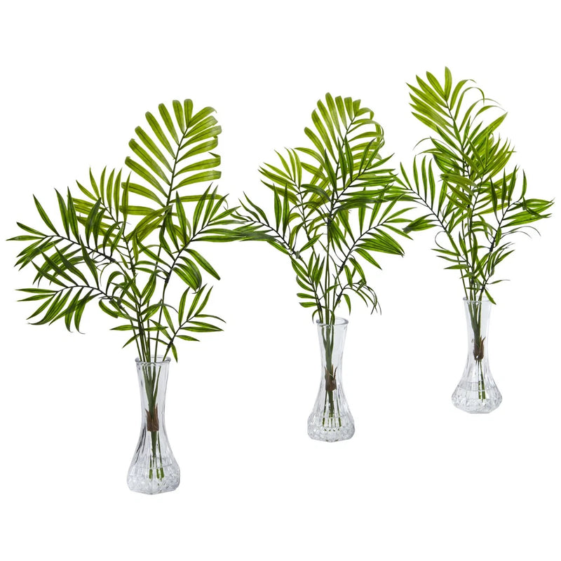 Mini Palm faux Plant In Vase Realistic Natural Decor Set Of 3 Green Plant