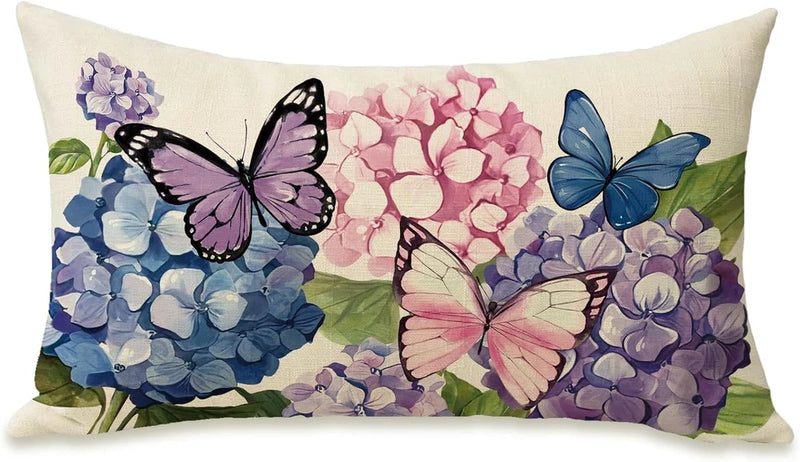 Spring Summer Lumbar Decorative Rectangle Pillow Cover 12 x 20, Hydrangea Flower Hydrangea
