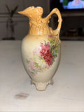 Victorian Style Hydrangea Yellow and Pink Footed Pitcher with Handle Hydrangea