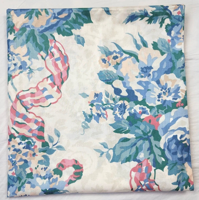 Waverly Showhouse Blue Floral Pink Ribbon Fabric Polished Cotton Home Decor 1.5Y Flowering Plants