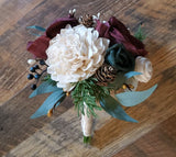 Burgundy Green Sola Wood Bridal Bouquet Winter Wedding Holiday Red Centerpiece Bouquet