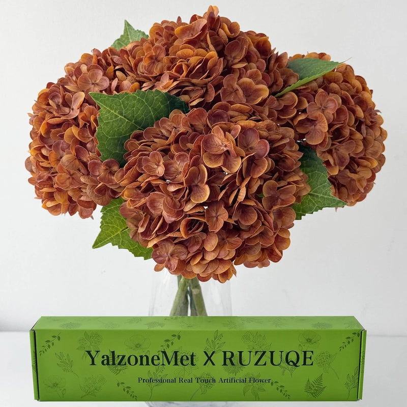 4 Pcs Orange Brown Hydrangea Artificial Flowers 21'Õ Real Touch Latex Hydrang... Hydrangea