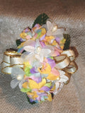 NEW 5" Artificial Pastel Rainbow Rose Wrist Corsage W/Pearl Accents Gold Bow Bouquet