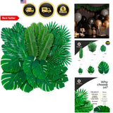 Artificial Palm Leaves Set 108 Pack Tropical Fake Green Monstera Safari Party... Green Plant