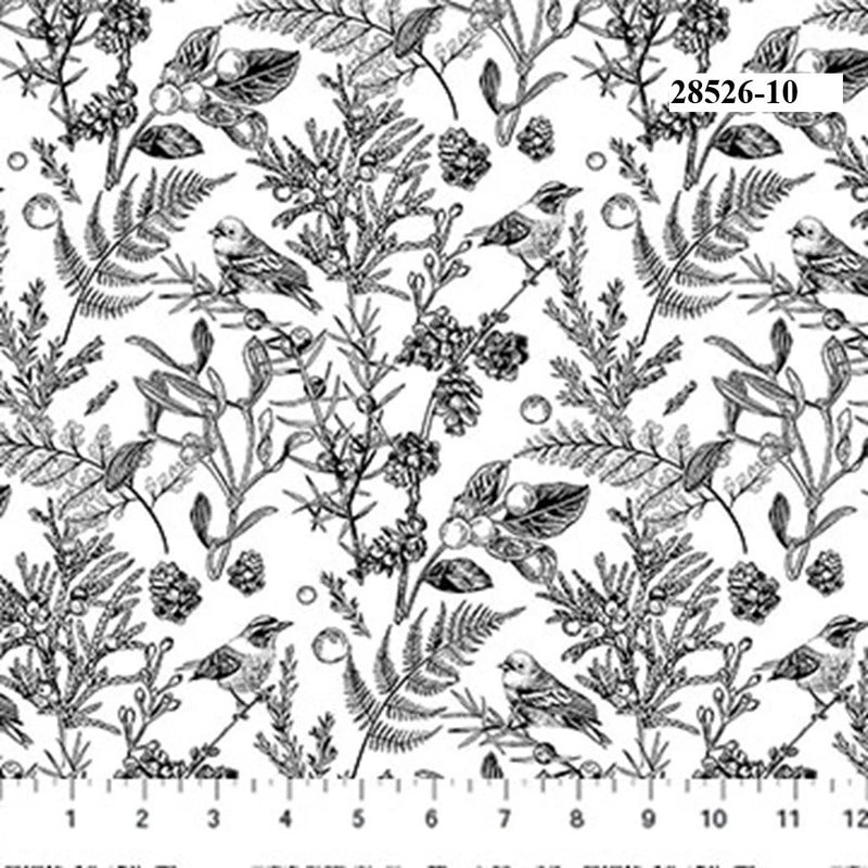 Sketchbook Black on White Botanical cotton quilt fabric BTY Northcott 28526-10 Flowering Plants